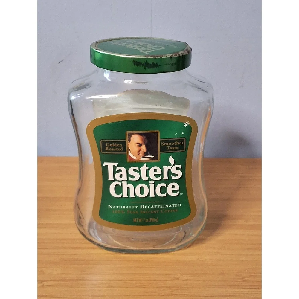 Vintage Coffee Jar Lot Folgers Tasters Choice Sanka Glass Jars with Lids 4pc